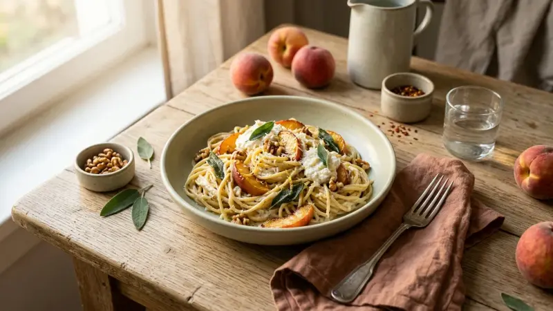 Ricotta-Pfirsich-Salbei-Spaghetti