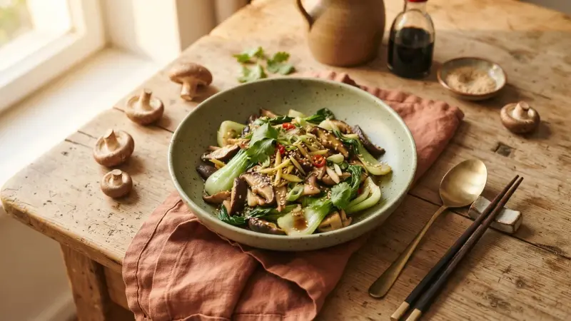 Shiitake-Pak-Choi-Pfanne mit Ingwer