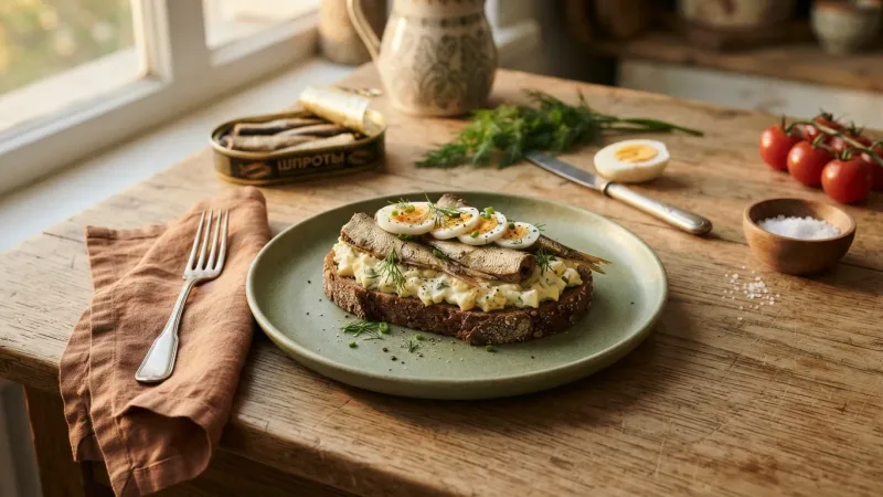 Buterbrody mit Räuchersprotten — Der legendäre Knoblauch-Schwarzbrot-Snack