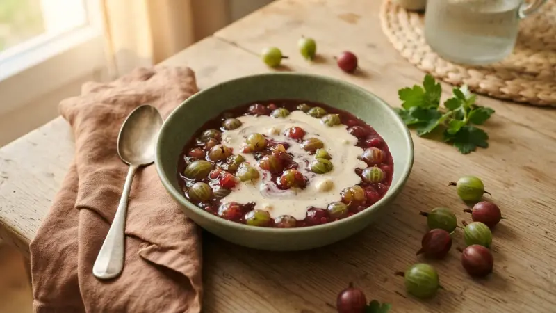 Stachelbeer-Grütze mit Vanillesauce