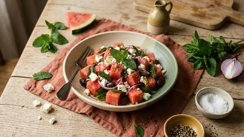 Wassermelonen-Feta-Salat mit Minze