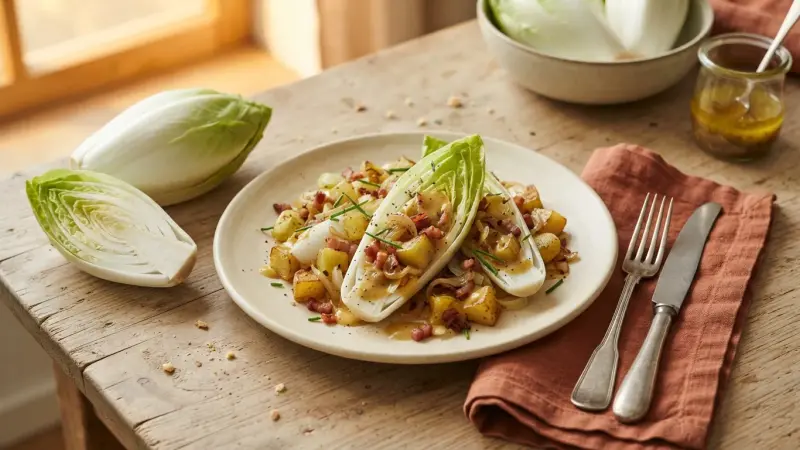 Zuckerhut mit warmem Kartoffel-Speck-Dressing