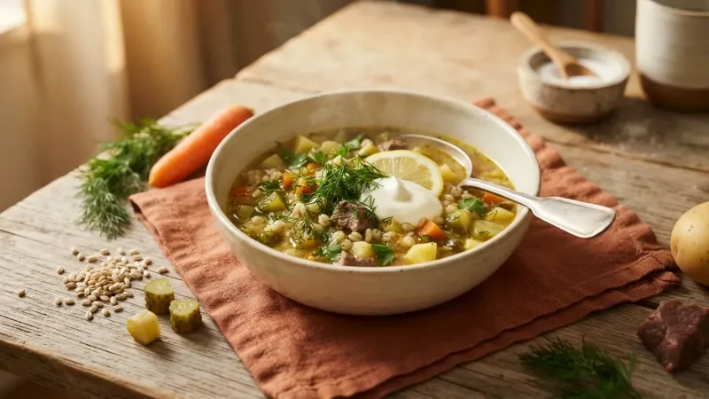 Żurek: Polnische Sauermehlsuppe mit Wurst und Ei