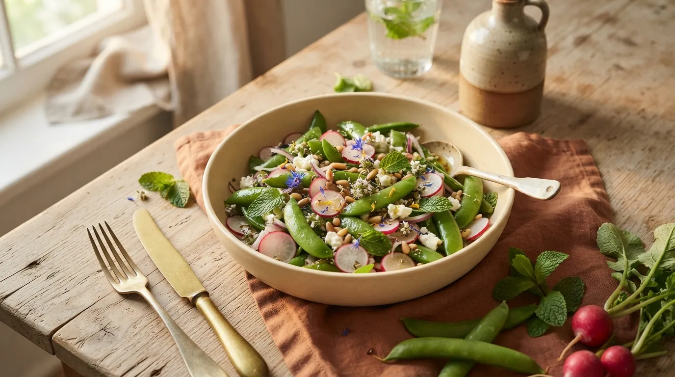 Zuckerschoten-Salat mit Radieschen und Minze